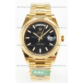 Rolex Day Date Super Clone 18K Yellow Gold Watch 40MM - Black Dial 1:1 Mirror Quality