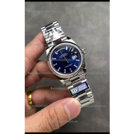 Rolex Day Date Super Clone Stainless Steel Blue Dial Crystal Numerals Watch 36MM - 1:1 Mirror Quality