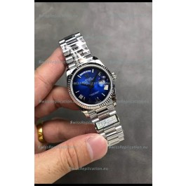 Rolex Day Date Super Clone Stainless Steel Blue Dial Large Roman Numerals Watch 36MM - 1:1 Mirror Quality