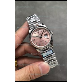 Rolex Day Date Super Clone Stainless Steel Pink Dial Crystal Numerals Watch 36MM - 1:1 Mirror Quality