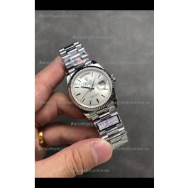 Rolex Day Date Super Clone Stainless Steel Silver Dial Steel Numerals Watch 36MM - 1:1 Mirror Quality