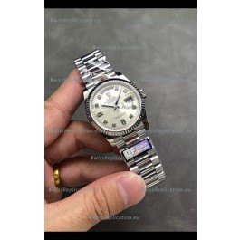 Rolex Day Date Super Clone Stainless Steel Silver Dial Diamonds Numerals Watch 36MM - 1:1 Mirror Quality