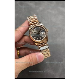 Rolex Day Date Super Clone Rose Gold Grey Dial Diamonds Numerals Watch 36MM - 1:1 Mirror Quality