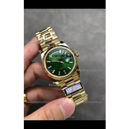 Rolex Day Date Super Clone Yellow Gold Green Dial Crystal Numerals Watch 36MM - 1:1 Mirror Quality