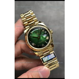 Rolex Day Date Super Clone Yellow Gold Green Dial Roman Numerals Watch 36MM - 1:1 Mirror Quality