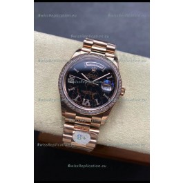Rolex Day Date Super Clone Rose Gold Eisenkiesel Dial Diamonds Numerals Watch 36MM - 1:1 Mirror Quality