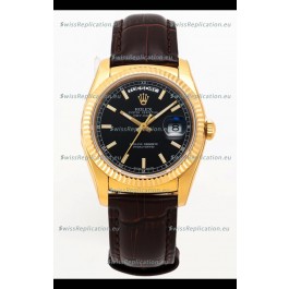 Rolex Day Date Yellow Gold 904L Steel Casing Watch in Black Dial 36MM - 1:1 Mirror Quality