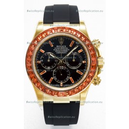 Rolex Daytona Super Clone Daytona Yellow Gold Casing Black Dial with Sapphires Bezel 
