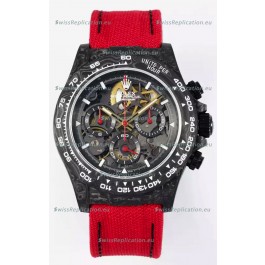 Rolex Daytona Super Clone DiW Skeleton Carbon Edition Watch - Forged Carbon Casing Red Strap 1:1 Mirror Replica