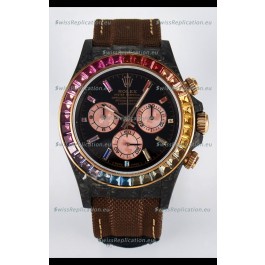 Rolex Daytona Super Clone DiW Carbon Edition Rainbow Bezel - Forged Carbon Casing Khaki Strap 1:1 Mirror Replica