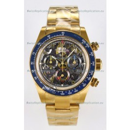 Rolex Daytona Super Clone Artisans De Geneve Yellow Gold Watch Blue Bezel Skeleton Watch 