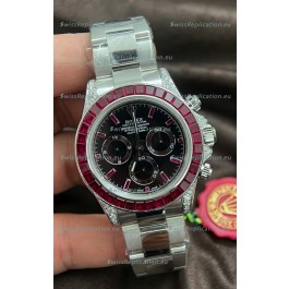 Rolex Daytona Super Clone White Gold Casing Maroon Dial Cal.4131 Movement Watch Custom Sapphires Bezel