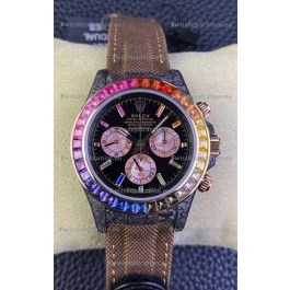 Rolex Daytona DiW Carbon Edition Rainbow Bezel - Forged Carbon Casing Khaki Strap 1:1 Mirror Replica