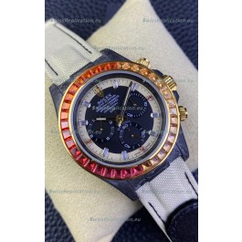 Rolex Daytona DiW Carbon Edition Rainbow Bezel - Forged Carbon Casing Beige Strap 1:1 Mirror Replica