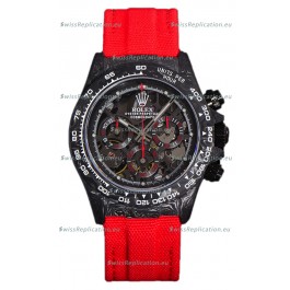 Rolex Daytona DiW Skeleton Carbon Edition Watch - Forged Carbon Casing Red Strap 1:1 Mirror Replica