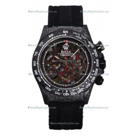 Rolex Daytona DiW Skeleton Carbon Edition Watch - Forged Carbon Casing Black Strap 1:1 Mirror Replica