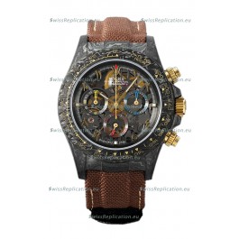 Rolex Daytona DiW Skeleton Carbon Edition Watch - Forged Carbon Casing Brown Strap 1:1 Mirror Replica