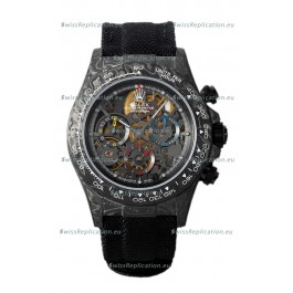 Rolex Daytona DiW Skeleton Carbon Edition Watch - Forged Carbon Casing Black Strap 1:1 Mirror Replica