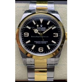Rolex Explorer I Black Dial - Yellow Gold on Steel in 3230 Swiss Automatic Movement