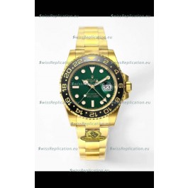 Rolex GMT Masters II Super Clone M116718 Yellow Gold Green Dial Swiss Replica Watch 