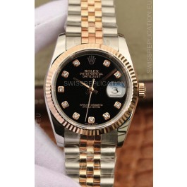 Rolex Datejust 36MM ETA-3135 Movement Swiss Replica in 904L Two Tone Black Dial