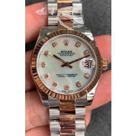 Rolex Datejust 31MM ETA-2671 Movement Swiss Replica in 904L Steel in Pearl Dial Oyster Strap