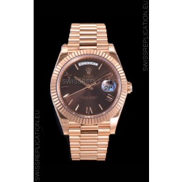 Rolex Day Date Watch in Brown Dial with Roman Hour Numerals Cal.3255 Movement - 904L Steel 