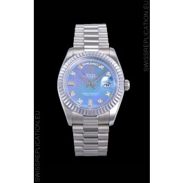 Rolex Day Date Watch in Blue Dial with Diamonds Hour Numerals ETA Movement - 904L Steel 