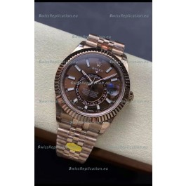 Rolex Sky-Dweller REF# 336935 Brown Dial Watch in Rose Gold 904L Steel Case 1:1 Mirror Replica