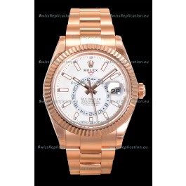 Rolex Sky-Dweller REF# 336235 White Dial Watch in Rose Gold 904L Steel Case 1:1 Mirror Replica