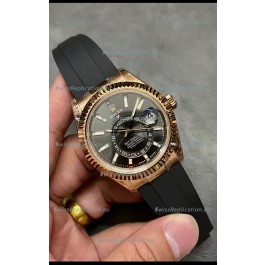 Rolex Sky-Dweller REF# M336235 Black Dial Rose Gold Watch in 904L Steel Case 1:1 Mirror Replica