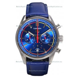 Tag Heuer Carrera Swiss Quartz Movement Replica Watch in Blue Dial - Blue Leather Strap