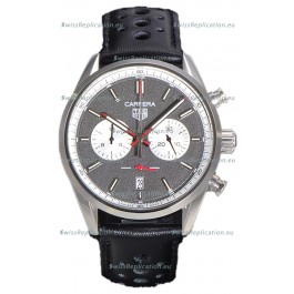 Tag Heuer Carrera Chronograph 43 Swiss Quartz Replica Watch Grey Dial Leather Strap