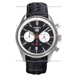 Tag Heuer Carrera Chronograph 43 Swiss Quartz Replica Watch Black Dial Leather Strap 
