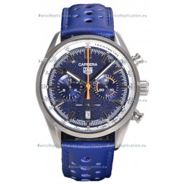 Tag Heuer Carrera Chronograph 43 Swiss Quartz Replica Watch Blue Dial Leather Strap
