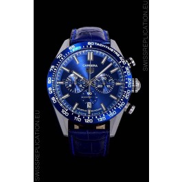 Tag Heuer Carrera Swiss Quartz Movement Replica Watch in Blue Dial - Blue Leather Strap
