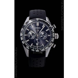 Tag Heuer Carrera Swiss Quartz Movement Replica Watch in Black Dial - Black Rubber Strap