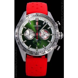 Tag Heuer Carrera Swiss Quartz Movement Replica Watch in Green Dial - Red Rubber Strap
