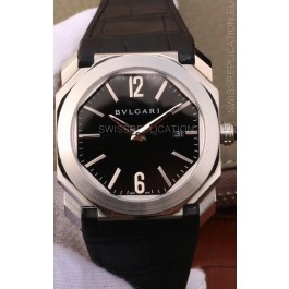 Bvlgari Octo Roma Edition 1:1 Mirror Replica in 904L Steel Casing - Black Dial Leather Strap