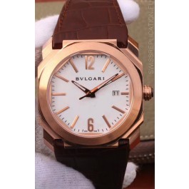 Bvlgari Octo Roma Edition 1:1 Mirror Replica in Rose Gold - White Dial 