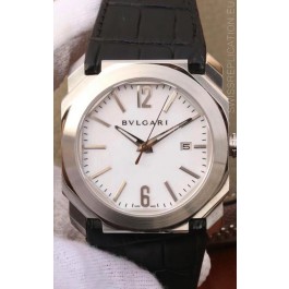Bvlgari Octo Roma Edition 1:1 Mirror Replica in 904L Steel Casing - White Dial Leather Strap
