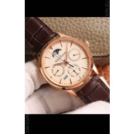 Jaeger LeCoultre Master Ultra-Thin Perpetual Calendar Pale Yellow Dial Swiss Replica Watch 