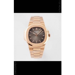 Patek Philippe Nautilus 5711/1R-001 1:1 Mirror Replica in 904L Steel Rose Gold Brown Dial