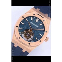 Audemars Piguet Royal Oak Tourbillon 41mm Blue Dial in 904L Rose Gold Case Rubber Strap