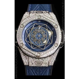 Hublot Big Bang Sang Bleu 45MM Stainless Steel Diamonds Edition Swiss Replica Watch