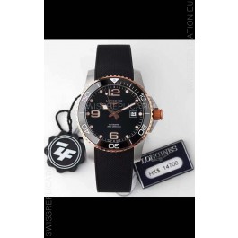 Longines HydroConquest 1:1 Swiss Replica Watch in Black Dial Rubber Strap Rose Gold Bezel
