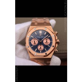 Audemars Piguet Royal Oak Chronograph Blue Dial Rose Gold on 904L Steel - 1:1 Mirror Replica