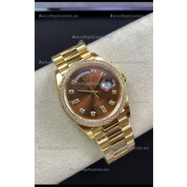 Rolex Day Date 36MM Yellow Gold M128348RBR-0005 in Brown Dial 1:1 Mirror Replica Watch