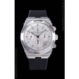 Vacheron Constantin Overseas Chronograph White Dial Swiss Replica Watch - Rubber Strap