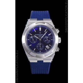 Vacheron Constantin Overseas Chronograph Blue Dial Swiss Replica Watch - Rubber Strap